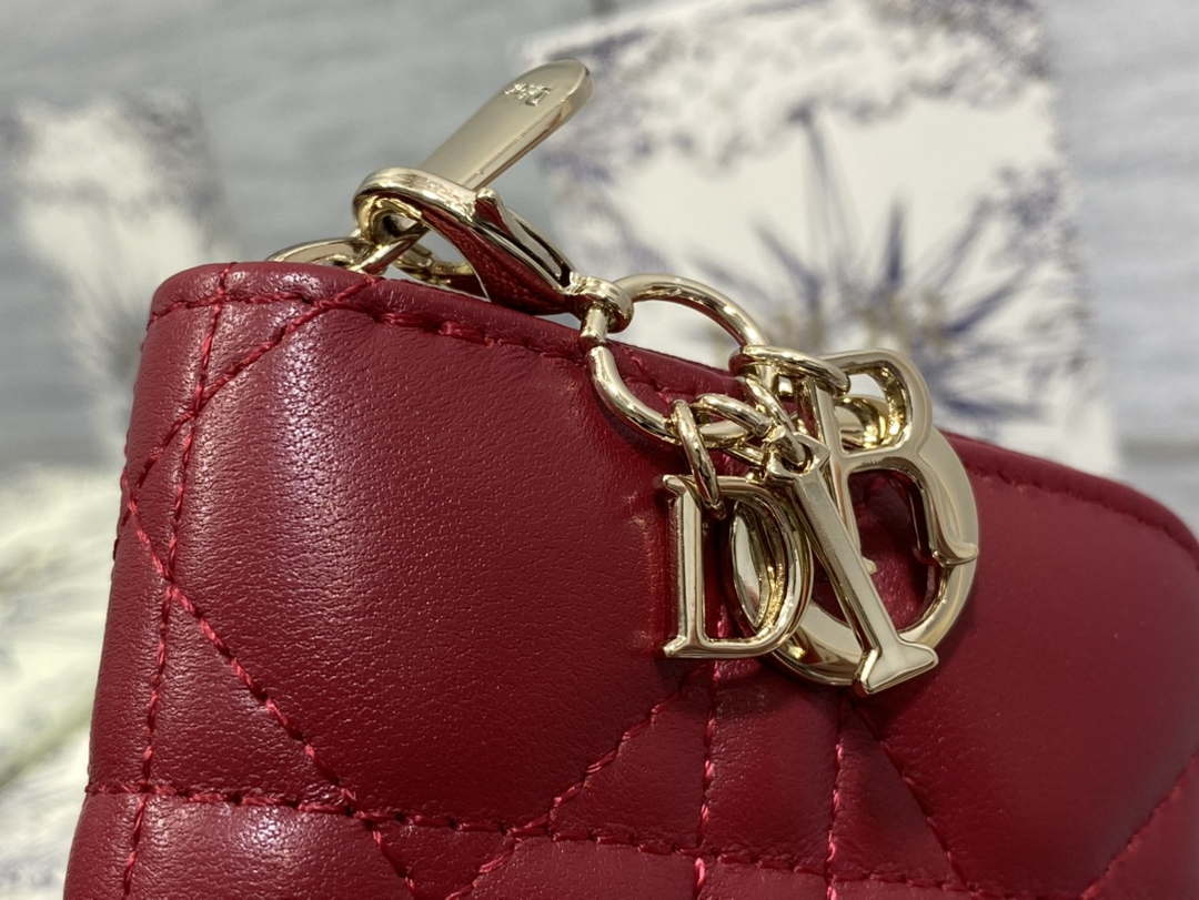 Dior S0011 Lady Dior Zipper Card Holder Medium Wine Red Cannage Lambskin