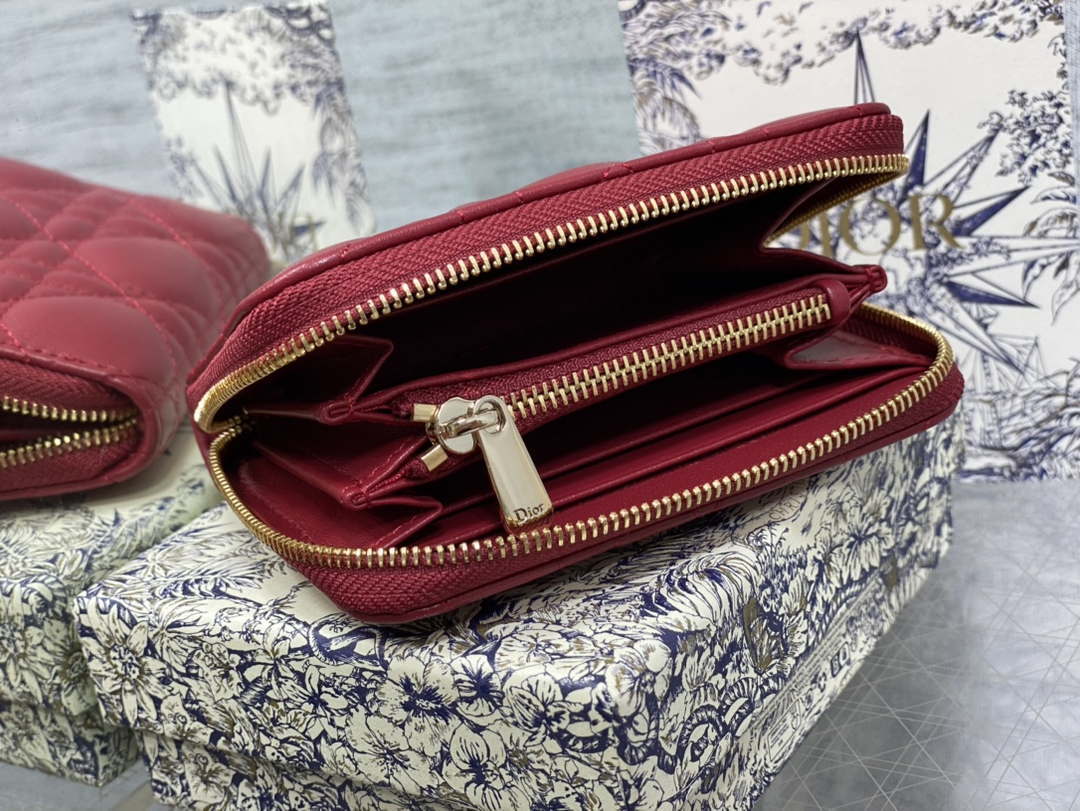 Dior S0011 Lady Dior Zipper Card Holder Medium Wine Red Cannage Lambskin - Default Title - View 5