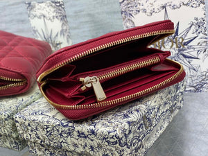 Dior S0011 Lady Dior Zipper Card Holder Medium Wine Red Cannage Lambskin - Default Title - View 5