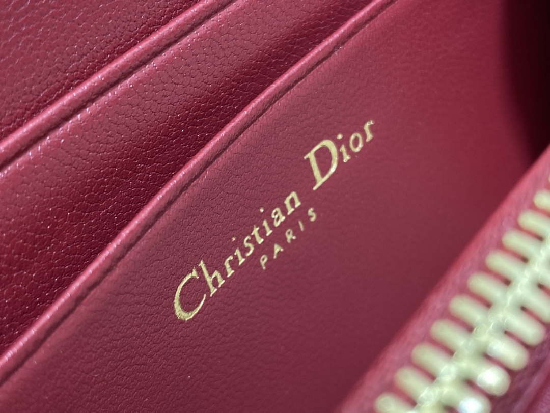 Dior S0011 Lady Dior Zipper Card Holder Medium Wine Red Cannage Lambskin