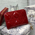 Dior S0011 Lady Dior Zipper Card Holder Medium Wine Red patent leather Lambskin - Default Title - View 1