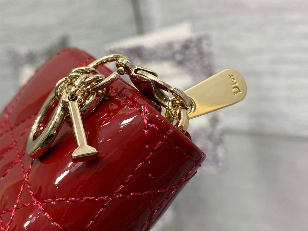 Dior S0011 Lady Dior Zipper Card Holder Medium Wine Red patent leather Lambskin