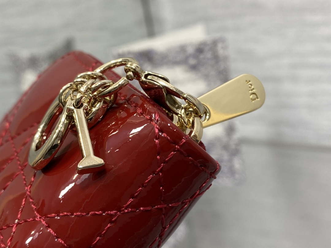 Dior S0011 Lady Dior Zipper Card Holder Medium Wine Red patent leather Lambskin - Default Title - View 4