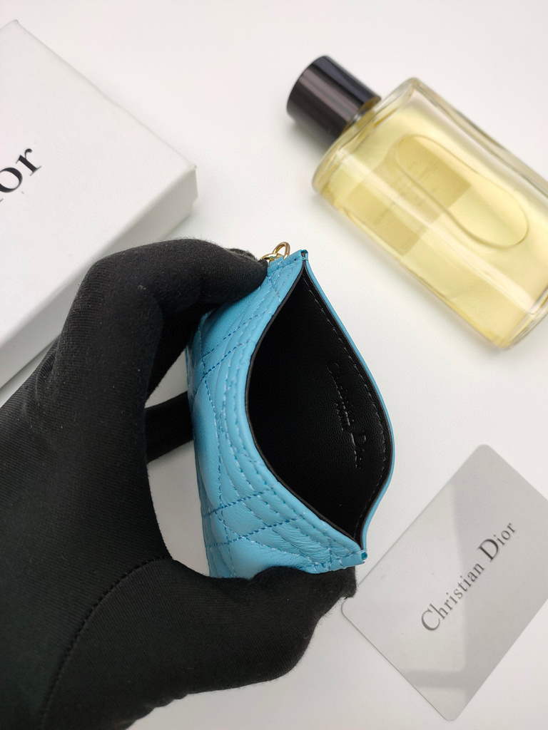 Dior S0126 Dioramour Lady Dior card holder Blue Patent Cannage Calfskin