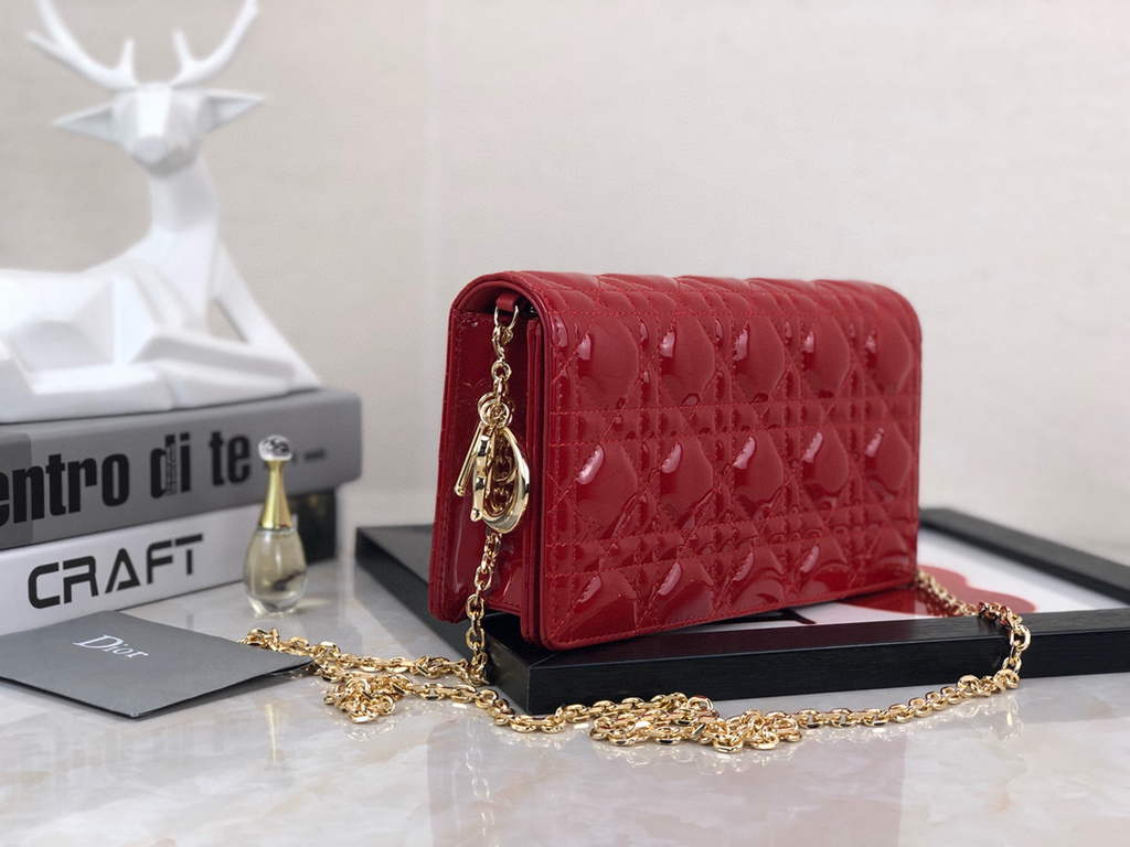 Dior S0204 Lady Dior Pouch Patent Cannage Calfskin Red
