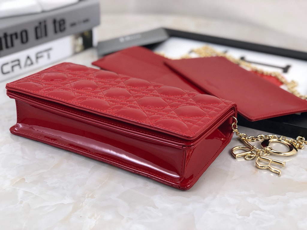 Dior S0204 Lady Dior Pouch Patent Cannage Calfskin Red
