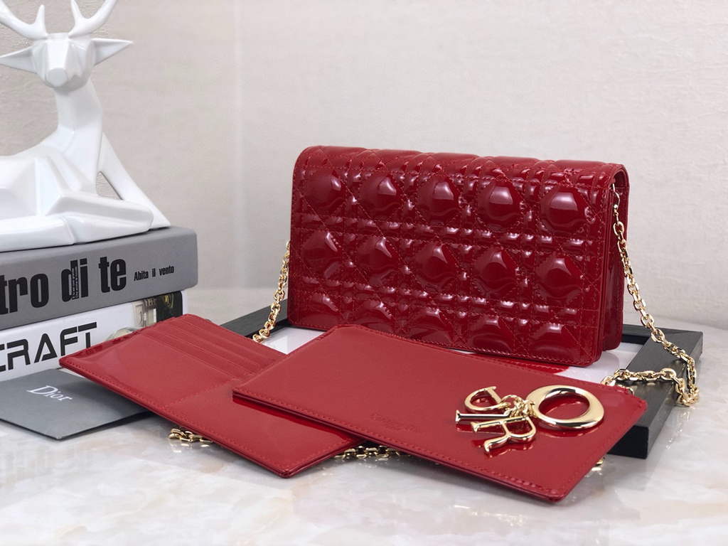 Dior S0204 Lady Dior Pouch Patent Cannage Calfskin Red