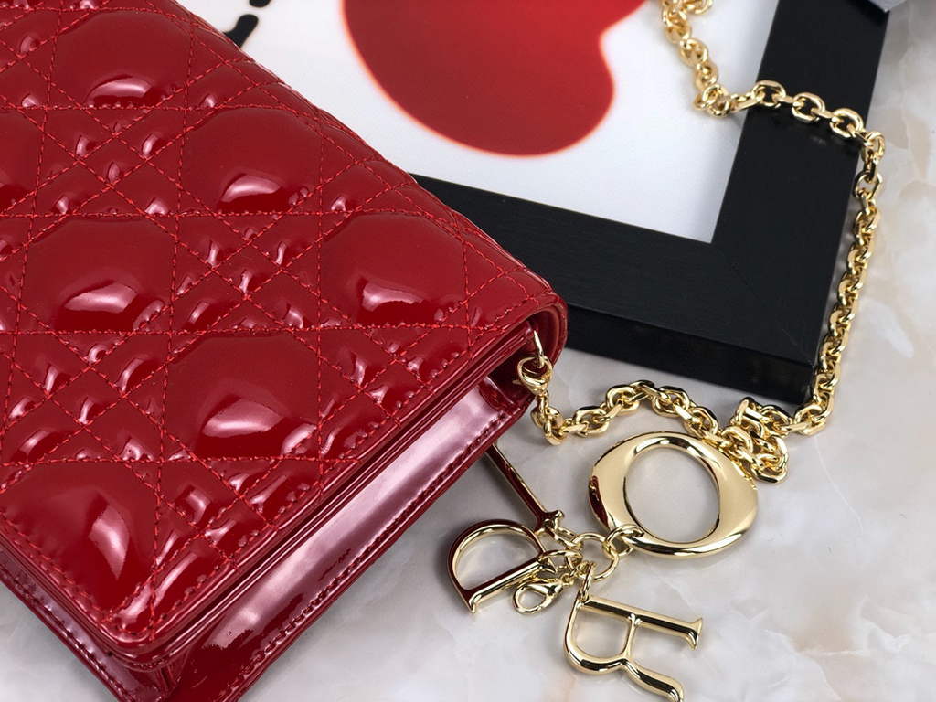 Dior S0204 Lady Dior Pouch Patent Cannage Calfskin Red