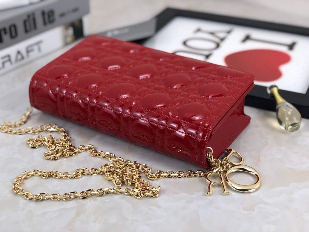 Dior S0204 Lady Dior Pouch Patent Cannage Calfskin Red