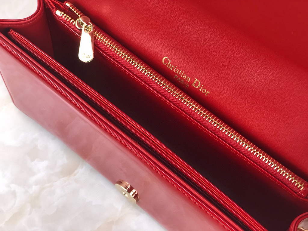 Dior S0204 Lady Dior Pouch Patent Cannage Calfskin Red