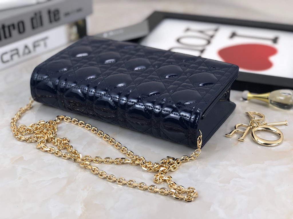 Dior S0204 Lady Dior Pouch Patent Cannage Calfskin Navy Blue