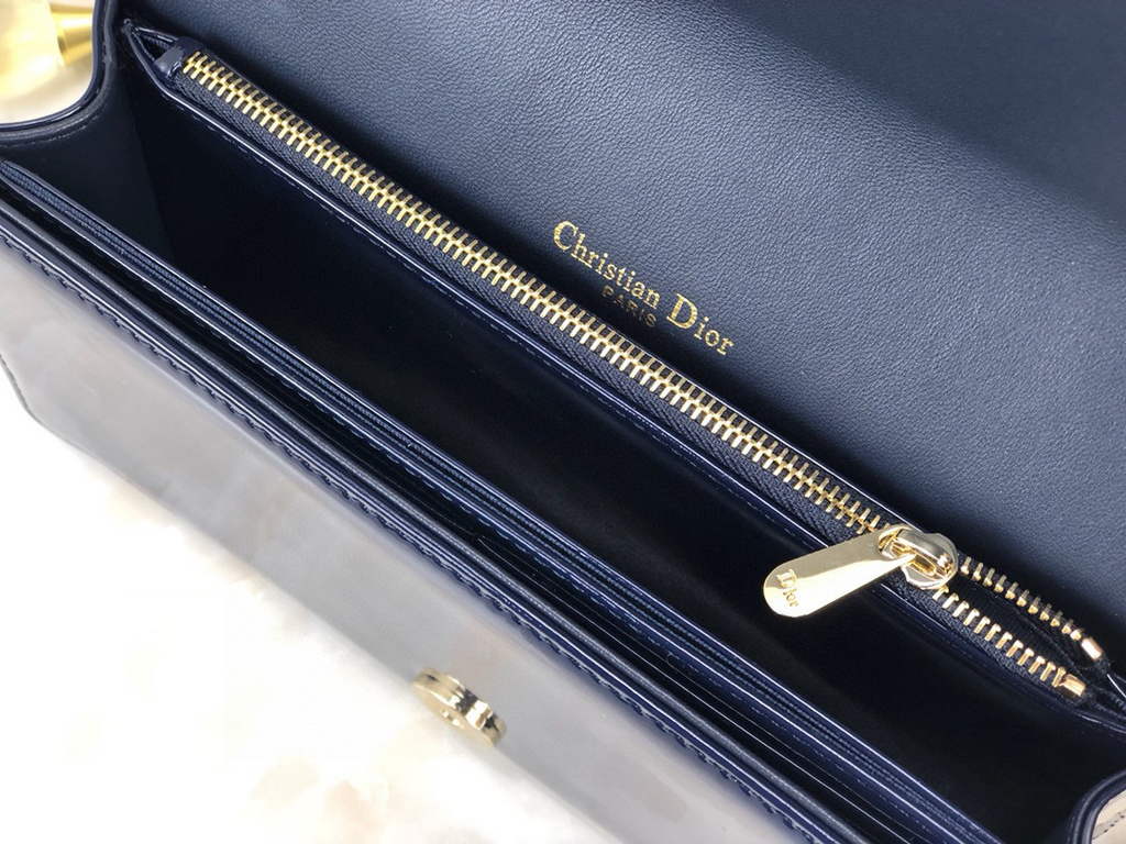 Dior S0204 Lady Dior Pouch Patent Cannage Calfskin Navy Blue