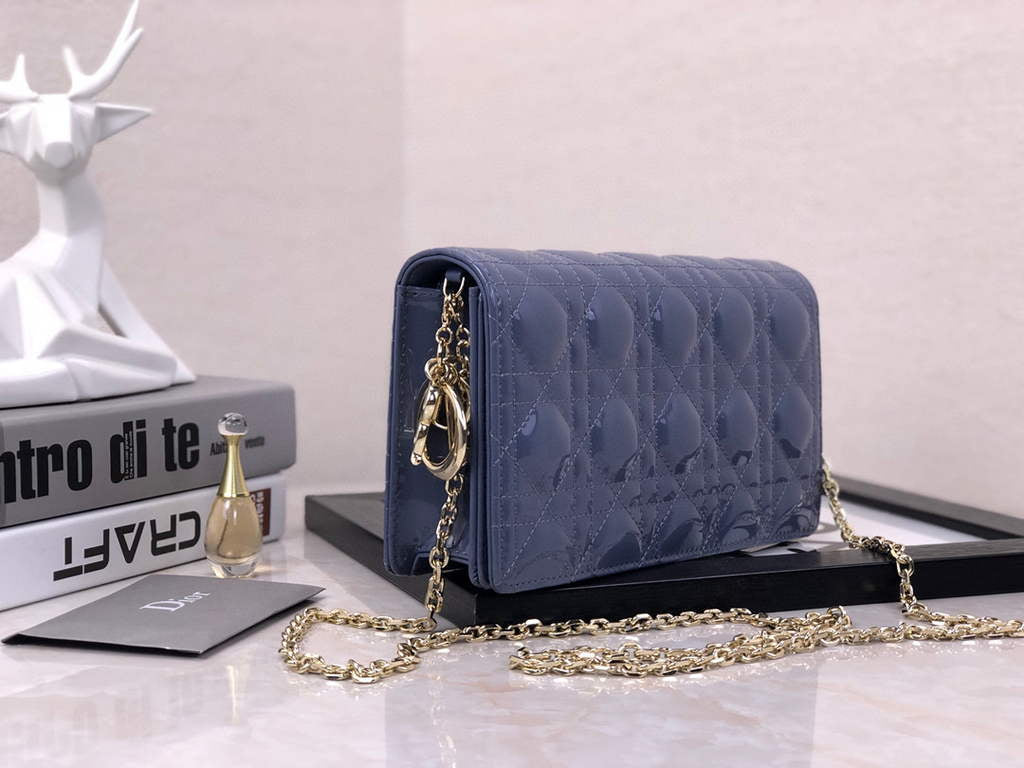 Dior S0204 Lady Dior Pouch Patent Cannage Calfskin Blue