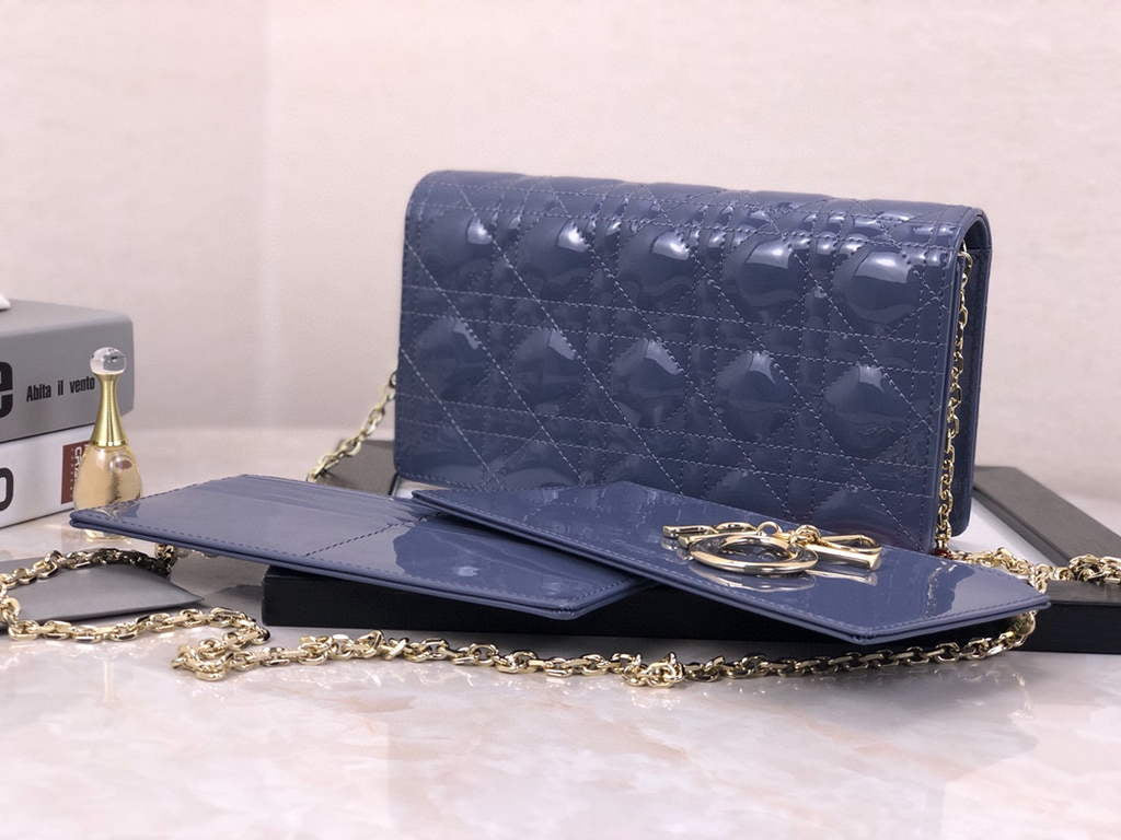 Dior S0204 Lady Dior Pouch Patent Cannage Calfskin Blue