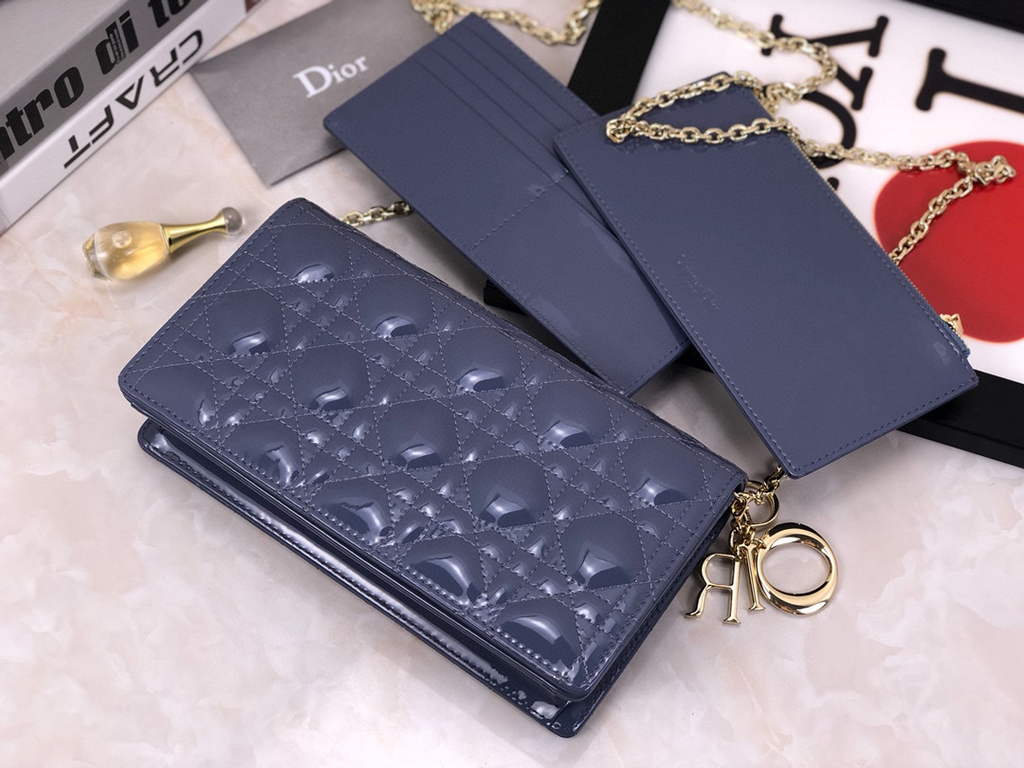 Dior S0204 Lady Dior Pouch Patent Cannage Calfskin Blue