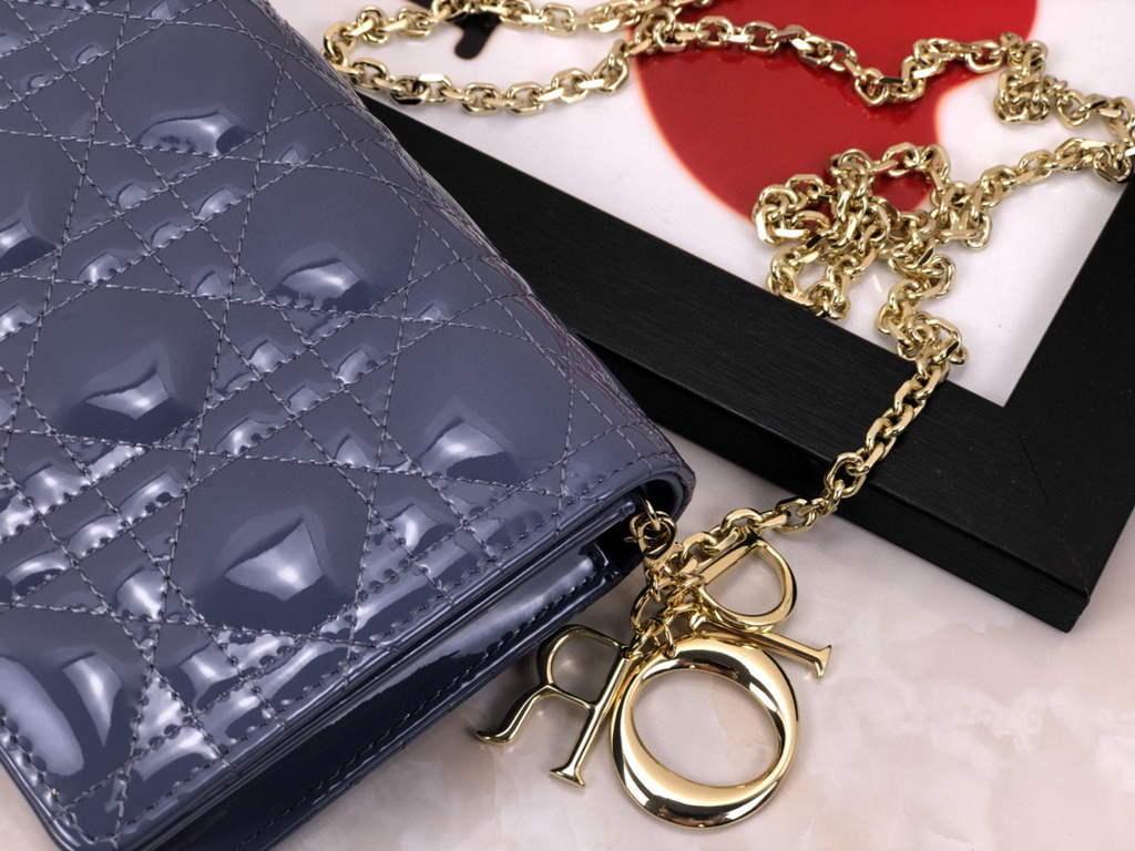 Dior S0204 Lady Dior Pouch Patent Cannage Calfskin Blue