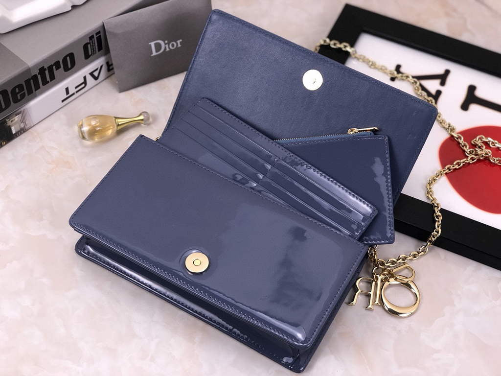 Dior S0204 Lady Dior Pouch Patent Cannage Calfskin Blue