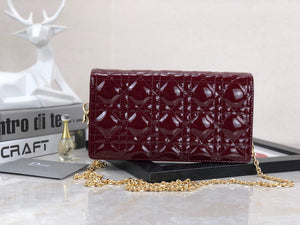 Dior S0204 Lady Dior Pouch Patent Cannage Calfskin Wine Red - Default Title - View 1