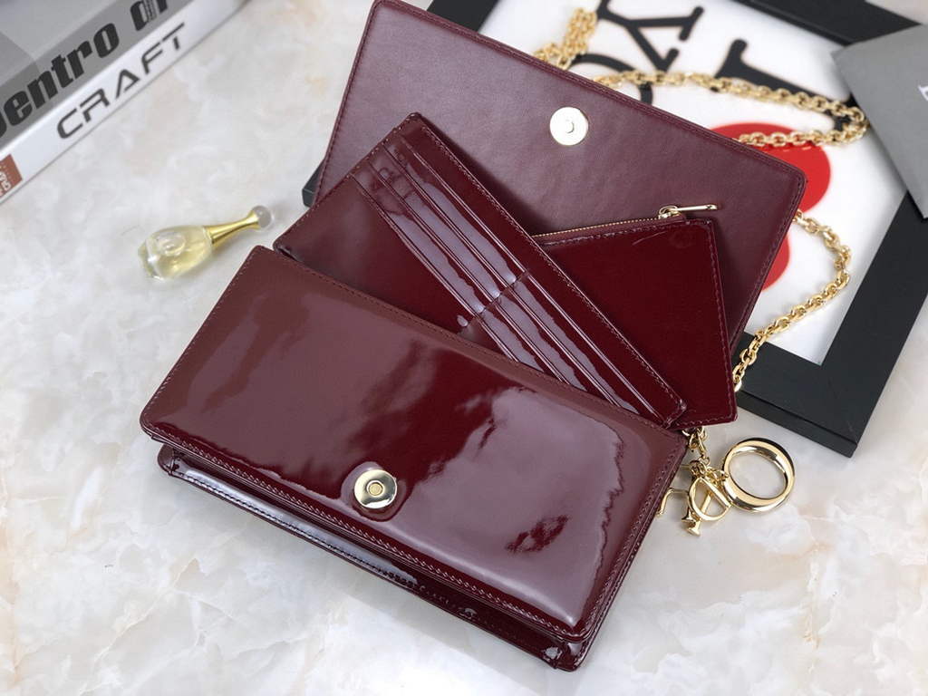 Dior S0204 Lady Dior Pouch Patent Cannage Calfskin Wine Red
