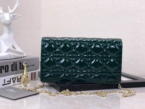 Dior S0204 Lady Dior Pouch Patent Cannage Calfskin Dark green - Default Title - View 1