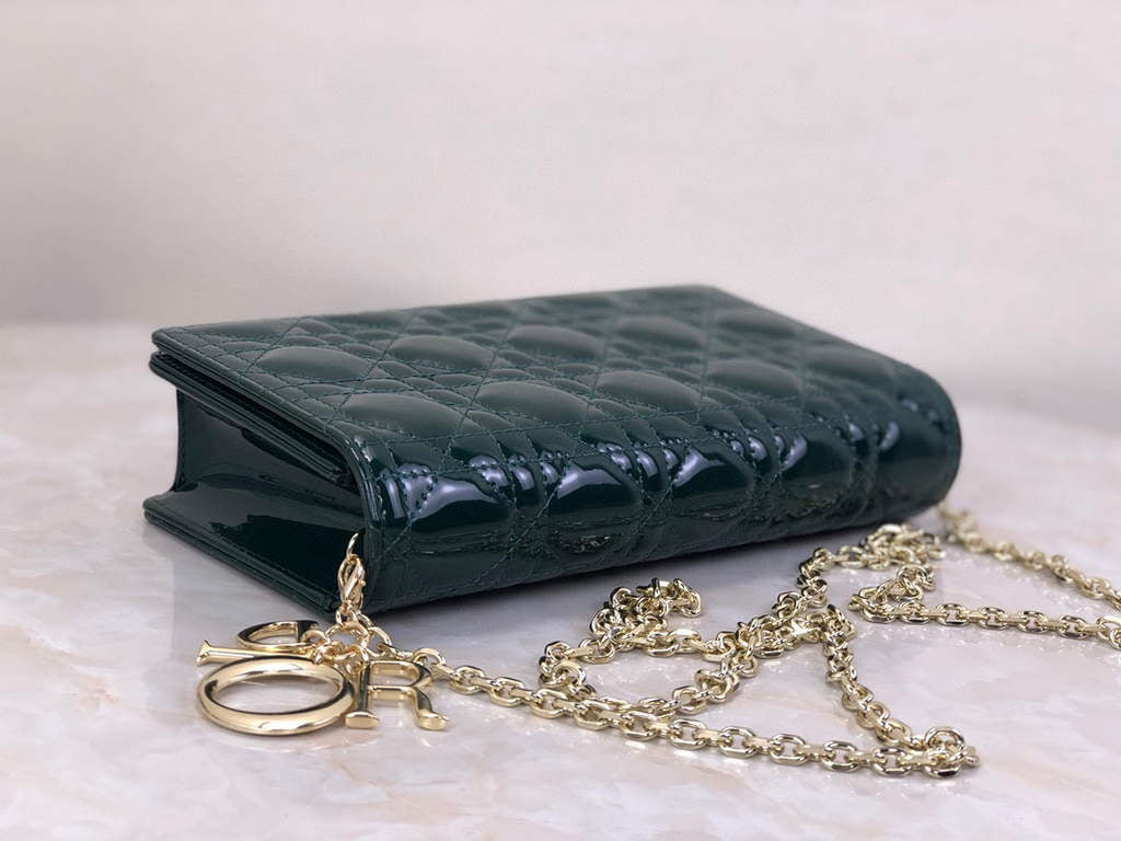 Dior S0204 Lady Dior Pouch Patent Cannage Calfskin Dark green