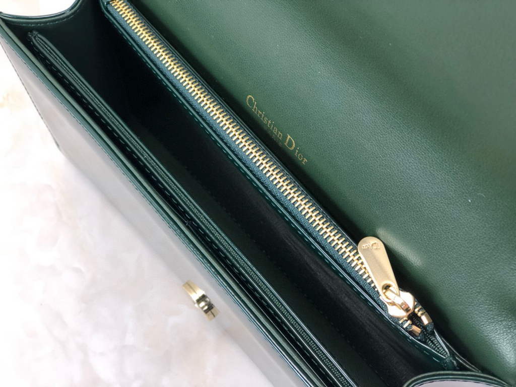 Dior S0204 Lady Dior Pouch Patent Cannage Calfskin Dark green