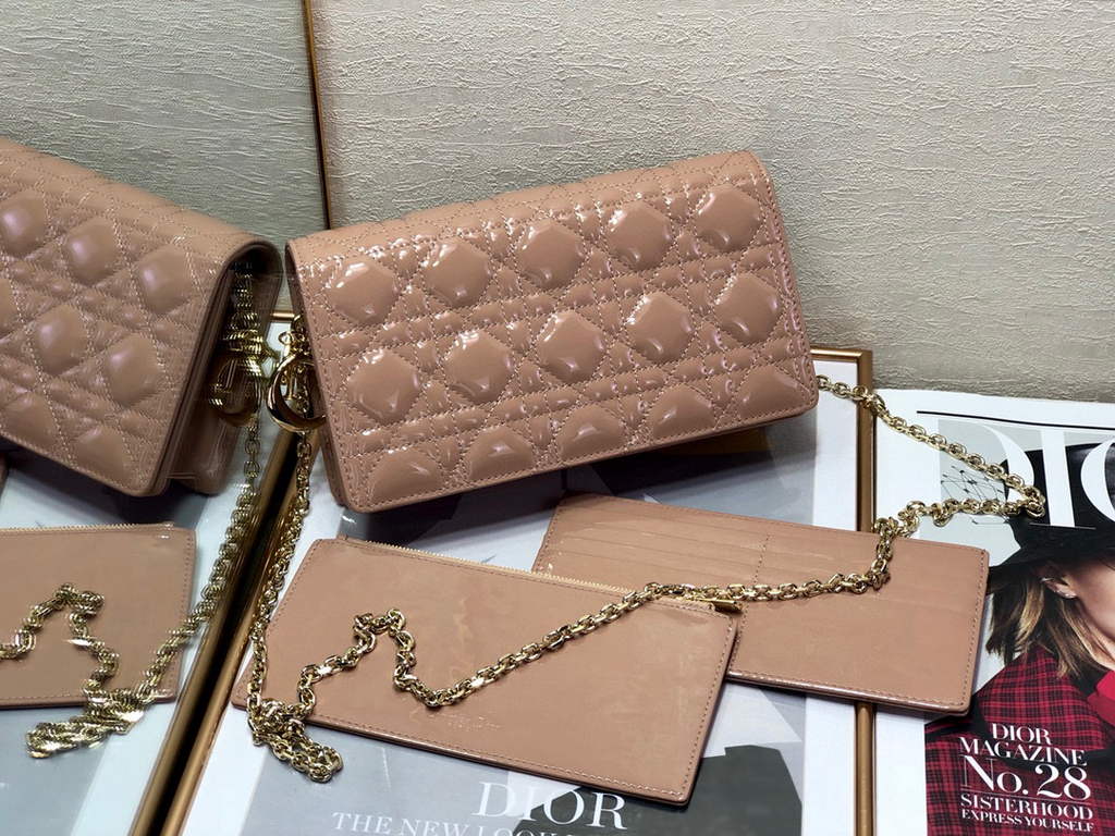 Dior S0204 Lady Dior Pouch Patent Cannage Calfskin Light Pink