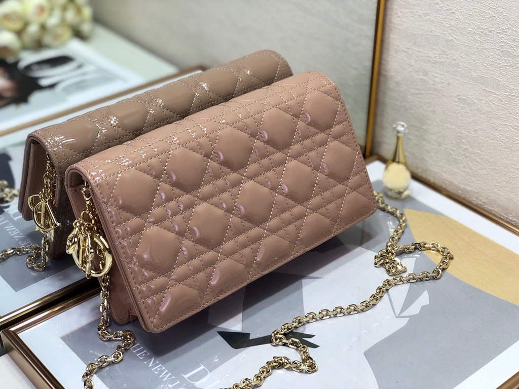 Dior S0204 Lady Dior Pouch Patent Cannage Calfskin Light Pink