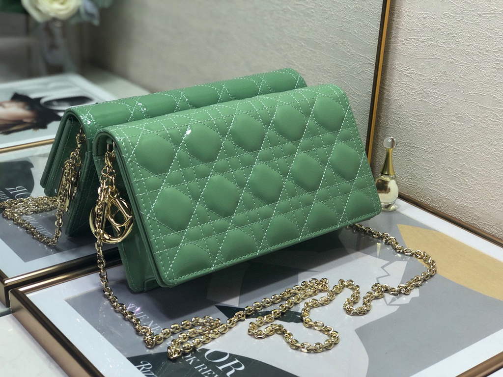 Dior S0204 Lady Dior Pouch Patent Cannage Calfskin Green