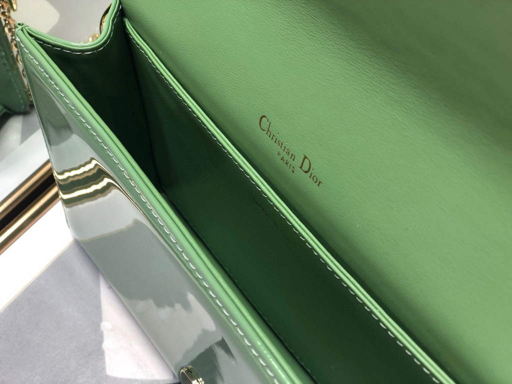 Dior S0204 Lady Dior Pouch Patent Cannage Calfskin Green