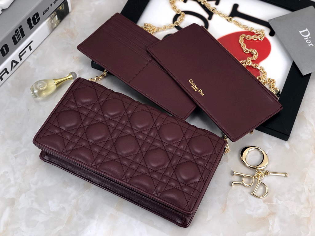 Dior S0204 Lady Dior Pouch Ultramatte Cannage Calfskin Wine red