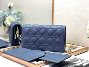 Dior S0204 Lady Dior Pouch Ultramatte Cannage Calfskin Blue - Default Title - View 1