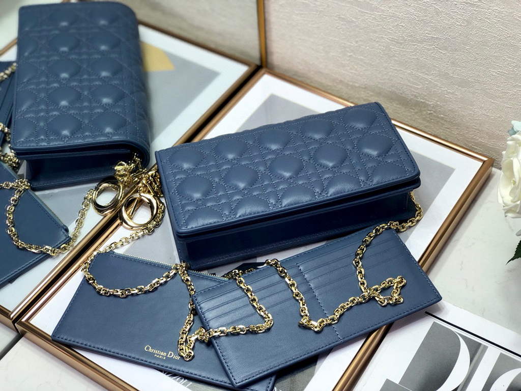 Dior S0204 Lady Dior Pouch Ultramatte Cannage Calfskin Blue