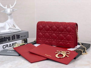 Dior S0204 Lady Dior Pouch Ultramatte Cannage Calfskin Red - Default Title - View 1