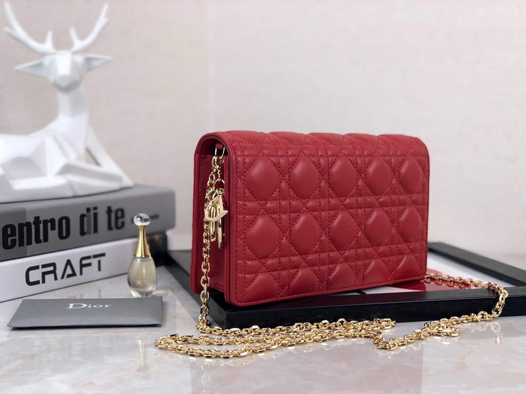Dior S0204 Lady Dior Pouch Ultramatte Cannage Calfskin Red