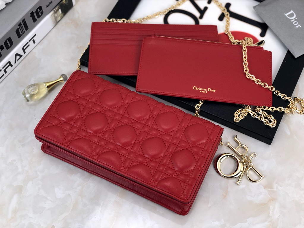 Dior S0204 Lady Dior Pouch Ultramatte Cannage Calfskin Red