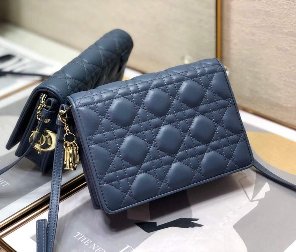 Dior S0855 Dior Lady Dior Pouchblack Ultramatte Cannage Calfskin Navy Blue - Voguebags
