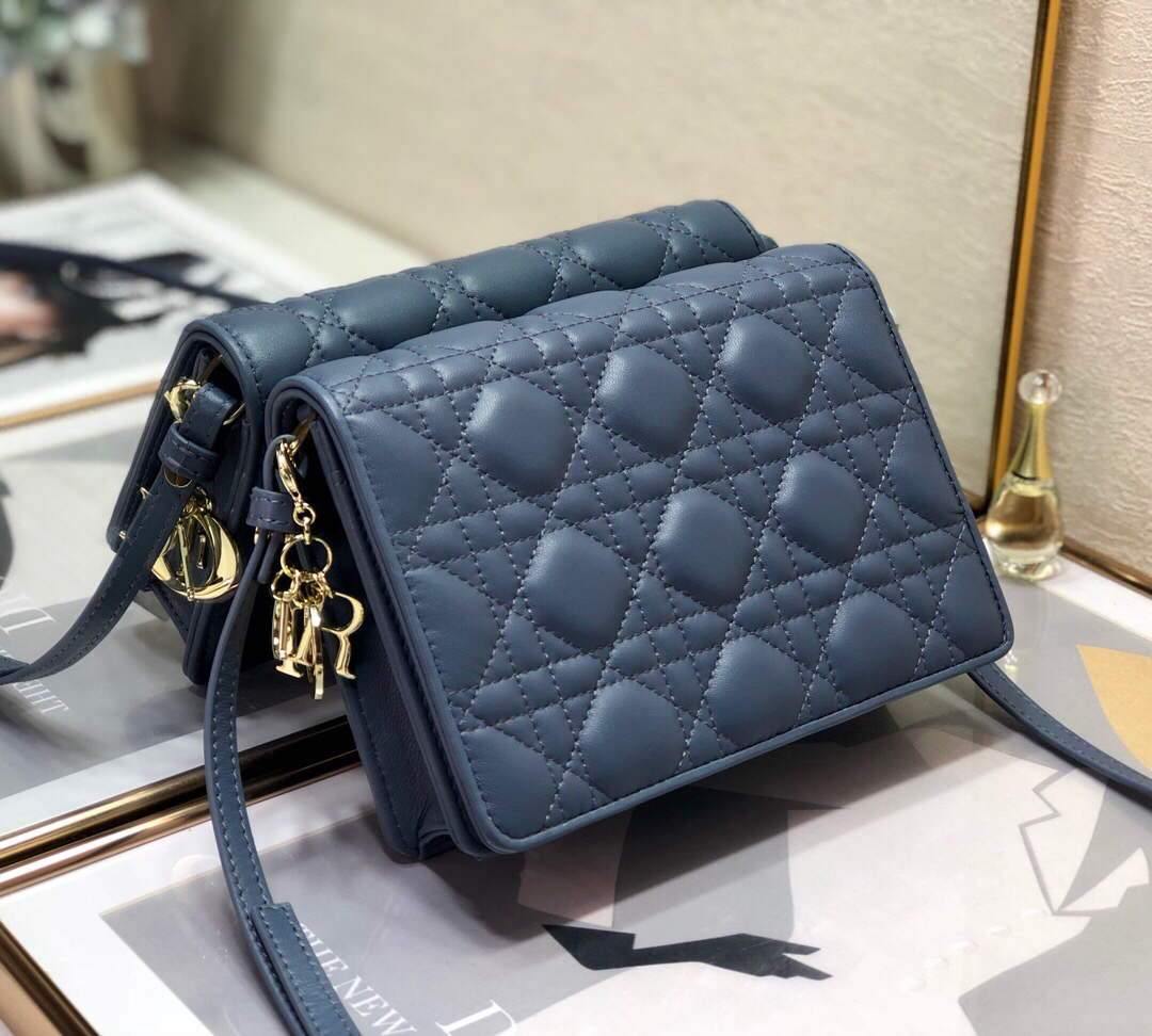 Dior S0855 Dior Lady Dior Pouchblack Ultramatte Cannage Calfskin Navy Blue - Voguebags