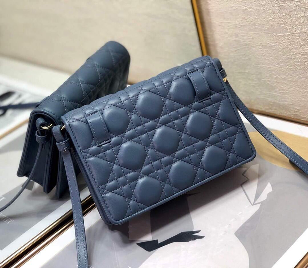 Dior S0855 Dior Lady Dior Pouchblack Ultramatte Cannage Calfskin Navy Blue - Voguebags
