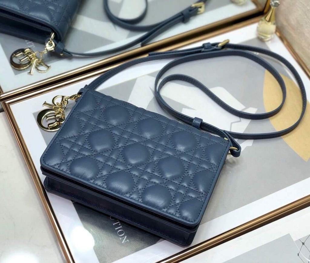 Dior S0855 Dior Lady Dior Pouchblack Ultramatte Cannage Calfskin Navy Blue - Voguebags