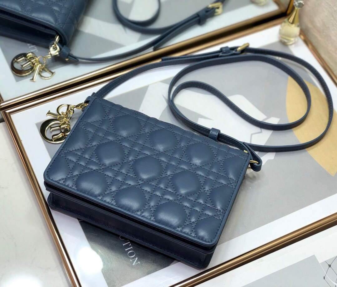 Dior S0855 Dior Lady Dior Pouchblack Ultramatte Cannage Calfskin Navy Blue - Voguebags