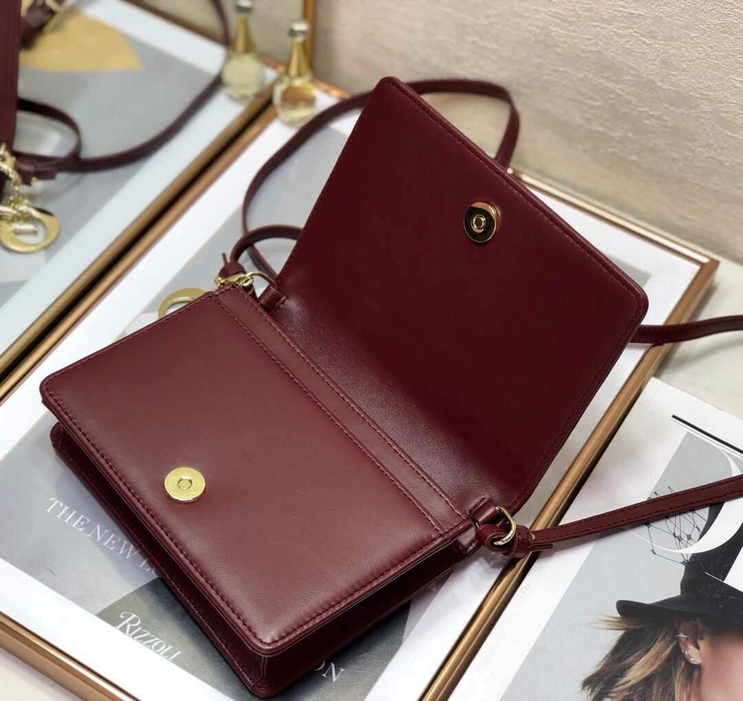 Dior S0855 Dior Lady Dior Pouchblack Ultramatte Cannage Calfskin Wine Red - Voguebags