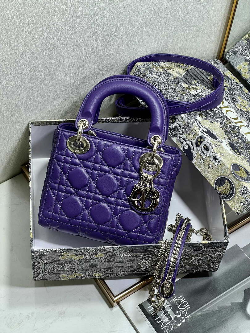 Dior M0505 Mini LADY Dior Bag Purple Cannage Lambskin