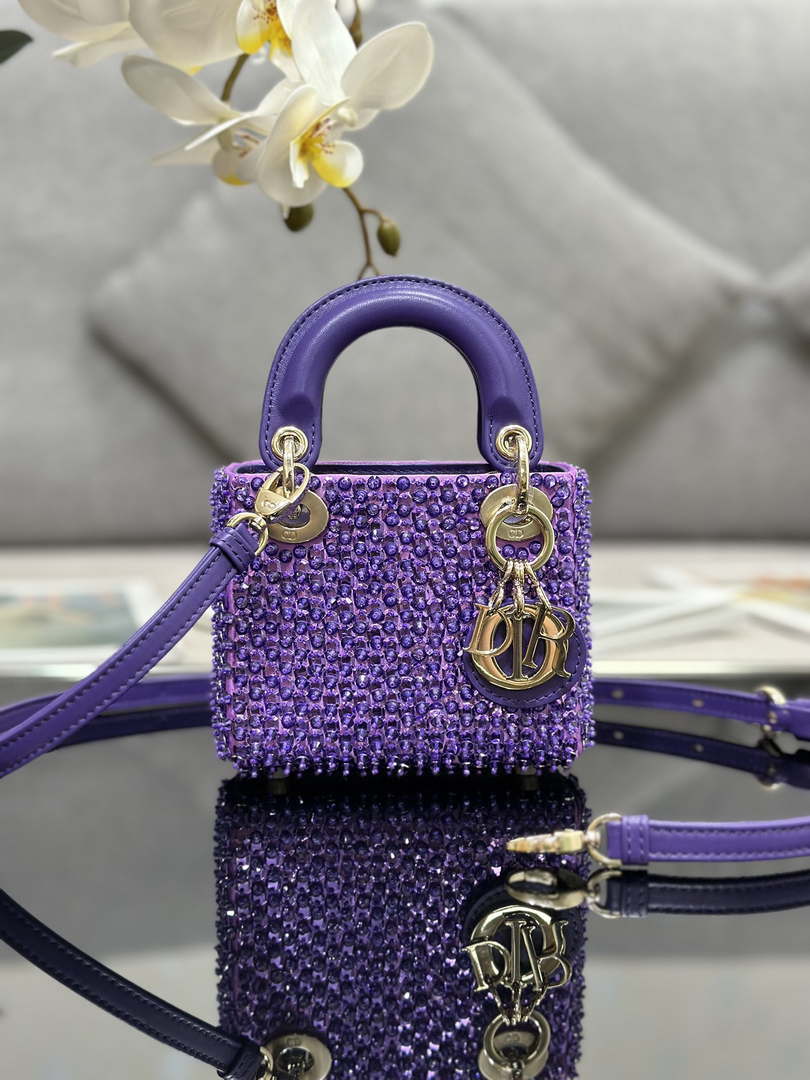 Dior S0856 MICRO LADY BAG Horizon Metallic Cannage Lambskin embroidery beads Purple - Default Title - View 1