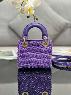 Dior S0856 MICRO LADY BAG Horizon Metallic Cannage Lambskin embroidery beads Purple - Default Title - View 2