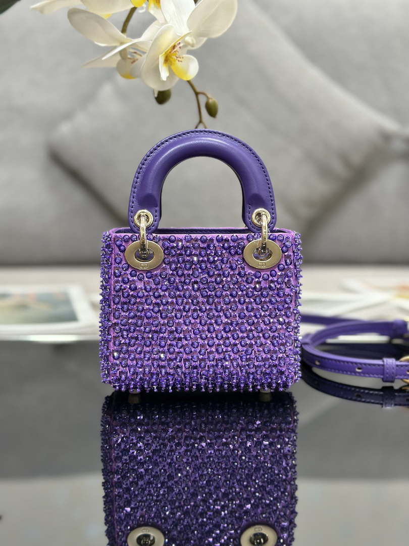 Dior S0856 MICRO LADY BAG Horizon Metallic Cannage Lambskin embroidery beads Purple - Default Title - View 2