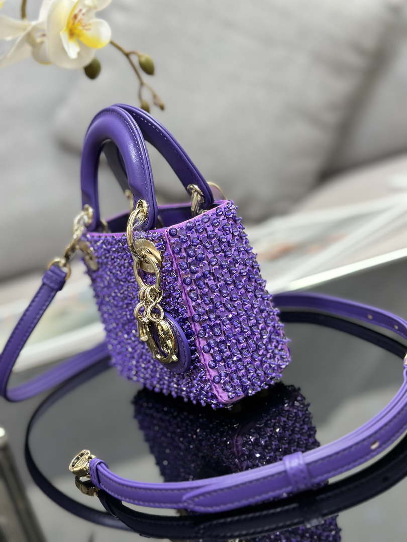 Dior S0856 MICRO LADY BAG Horizon Metallic Cannage Lambskin embroidery beads Purple - Default Title - View 3