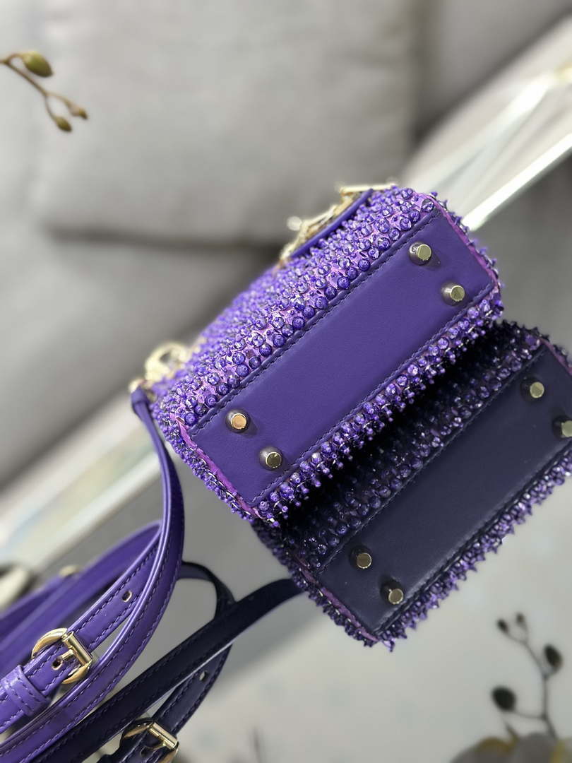 Dior S0856 MICRO LADY BAG Horizon Metallic Cannage Lambskin embroidery beads Purple - Default Title - View 4