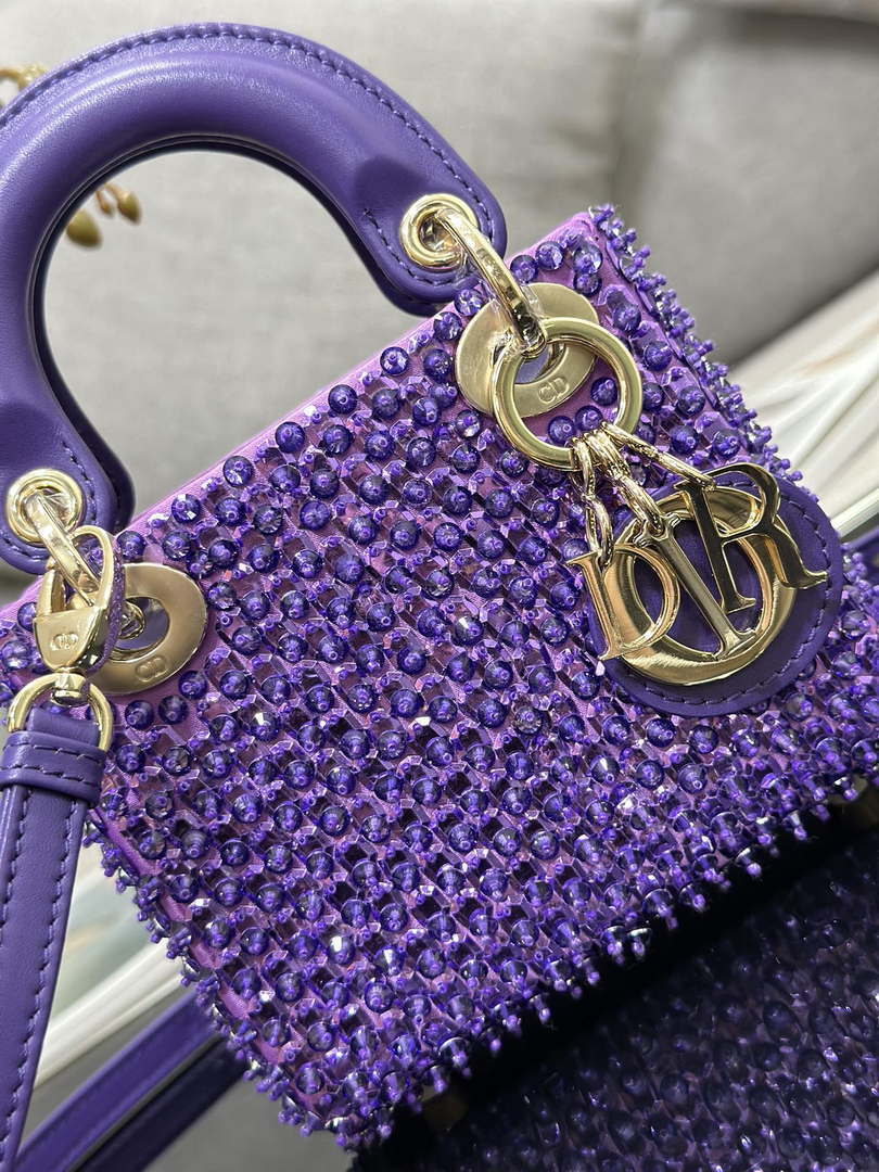 Dior S0856 MICRO LADY BAG Horizon Metallic Cannage Lambskin embroidery beads Purple - Default Title - View 5