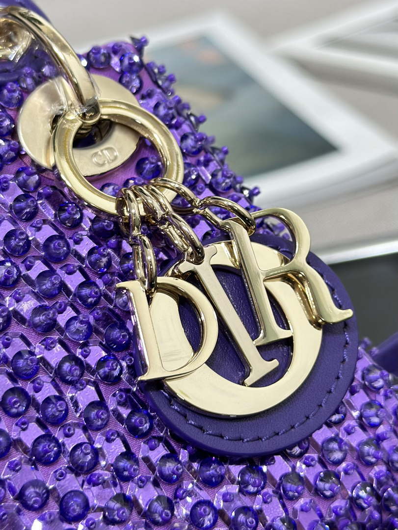 Dior S0856 MICRO LADY BAG Horizon Metallic Cannage Lambskin embroidery beads Purple - Default Title - View 6